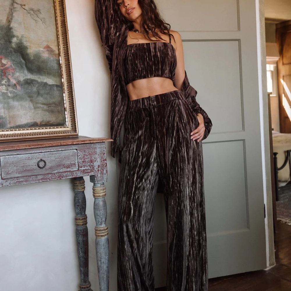 Rhea Chocolate Brown Velvet Pants Set